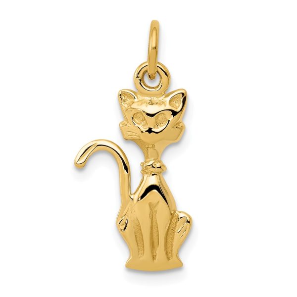 14k Yellow Gold Satin and Diamond Cut Siamese Cat Pendant