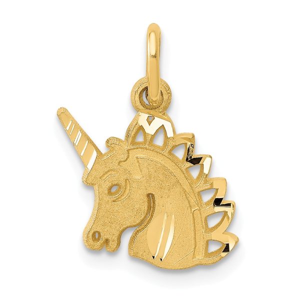 14k Yellow Gold Satin and Diamond Cut Unicorn Head Charm