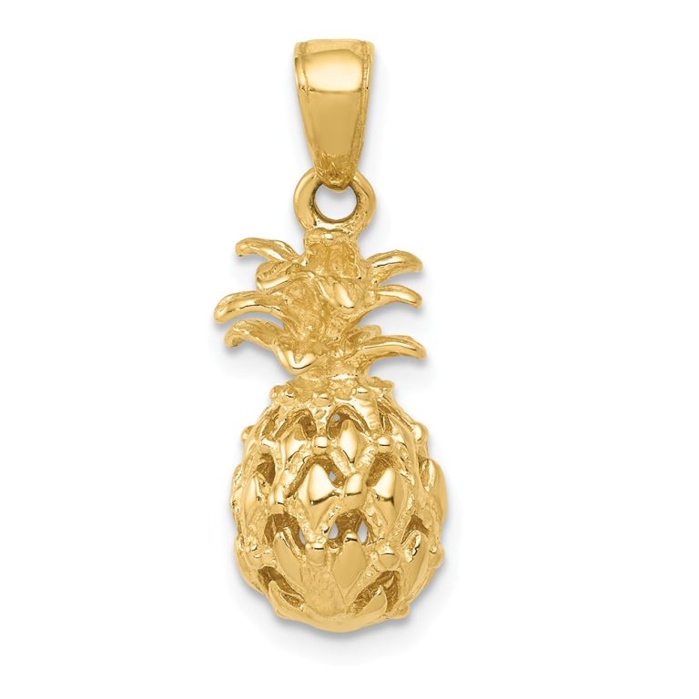 14k Yellow Gold Small 3D Cutout Pineapple Pendant