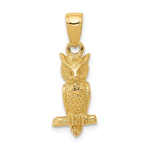 14k Yellow Gold Small 3D Owl Pendant