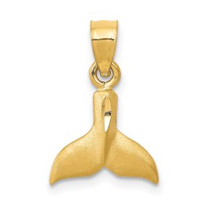 14k Yellow Gold Small 3D Satin Whale Tail Pendant