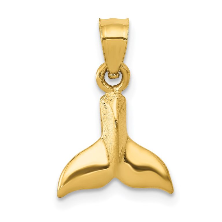 14k Yellow Gold Small 3D Whale Tail Pendant