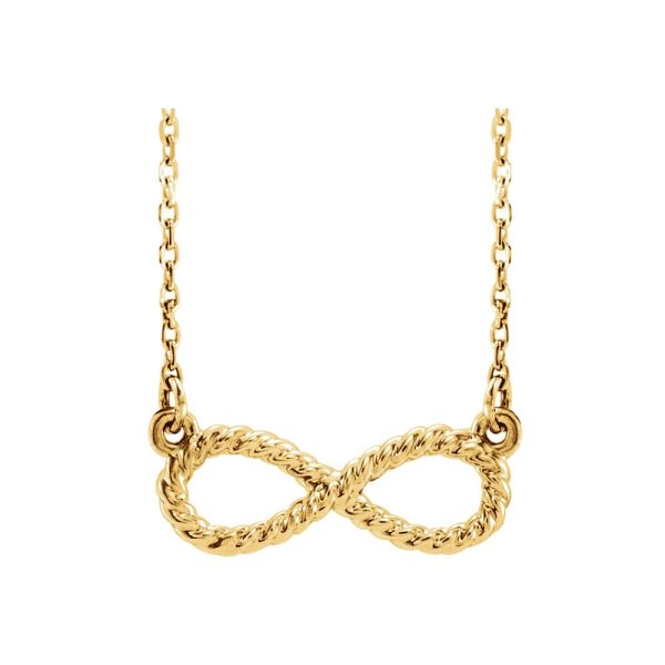 14k Yellow Gold Small Rope Textured Infinity Necklace, 16-18 Inch