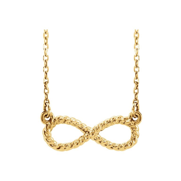 14k Yellow Gold Small Rope Textured Infinity Necklace, 16-18 Inch