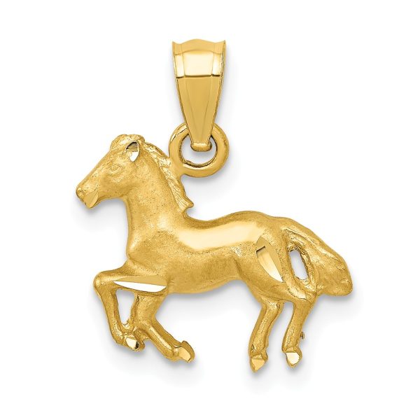 14k Yellow Gold Small Satin Galloping Horse Pendant