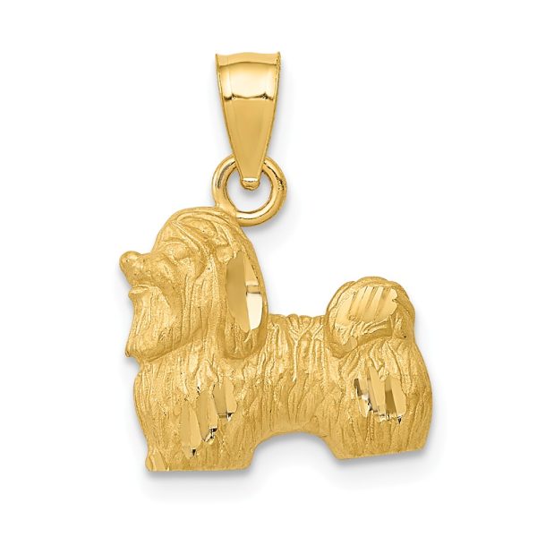 14k Yellow Gold Small Satin and Diamond Cut Shih Tzu Pendant