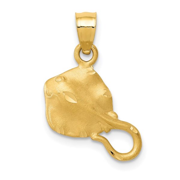 14k Yellow Gold Small Satin and Diamond Cut Textured Pendant