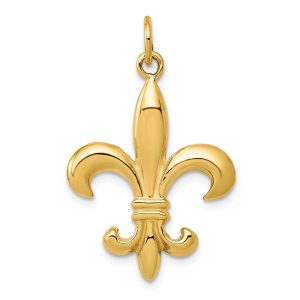 14k Yellow Gold Solid 3D Fleur De Lis Pendant, 17mm (5/8 inch)