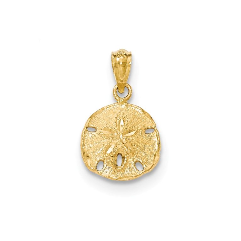 14k Yellow Gold Textured Sand Dollar Pendant, 12mm (7/16 Inch)