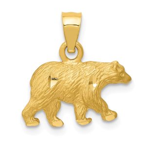 14k Yellow Gold Textured and Diamond Cut Bear Pendant