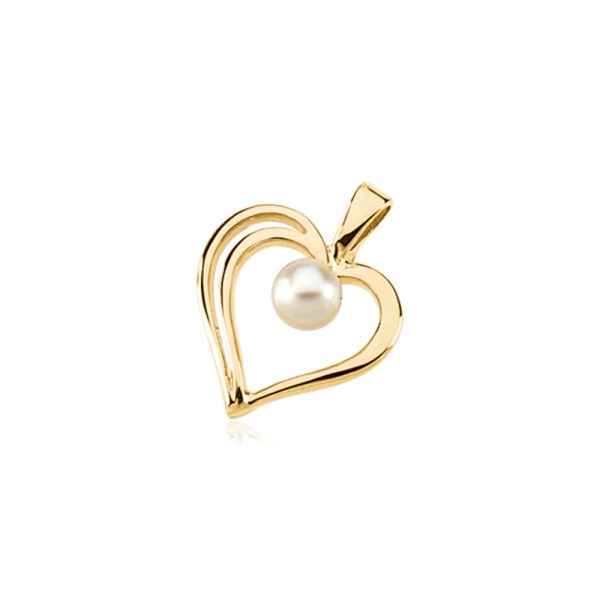 14k Yellow Gold & 4mm Akoya Cultured Pearl 12mm Heart Pendant