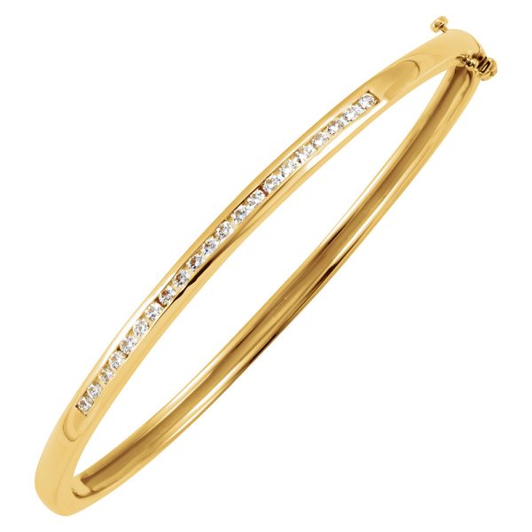 14k Yellow Gold & 5/8 Ctw Diamond 3mm Hinged Bangle Bracelet