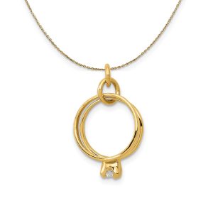 14k Yellow Gold & CZ Wedding Rings (11mm) Necklace - 24 Inch