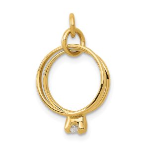 14k Yellow Gold & CZ Wedding Rings Charm or Pendant, 11mm