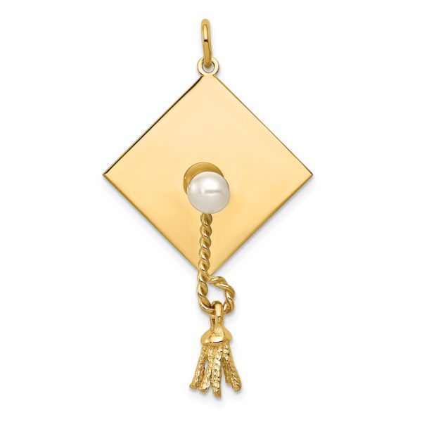 14k Yellow Gold & Freshwater Cultured Pearl Graduation Cap Charm, 22mm