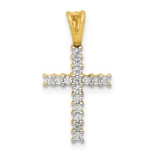 14k Yellow Gold & Rhodium 1/6 Ctw Diamond Latin Cross Pendant, 10x20mm