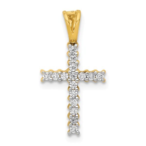 14k Yellow Gold & Rhodium 1/6 Ctw Diamond Latin Cross Pendant, 10x20mm