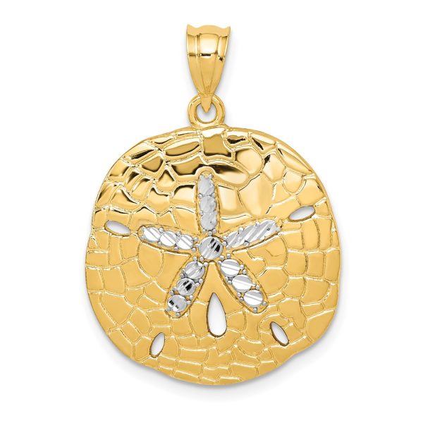 14k Yellow Gold & White Rhodium Diamond Cut Sand Dollar Pendant, 22mm