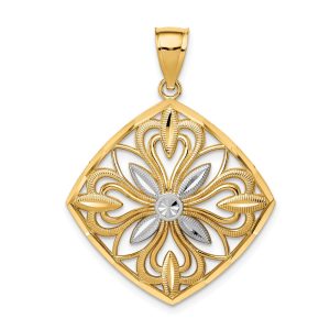 14k Yellow Gold & White Rhodium Fancy Square Pendant, 28mm (1 1/8 in)