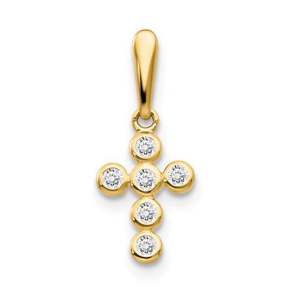 14k Yellow Gold and Cubic Zirconia Jeweled Cross Pendant, 10mm