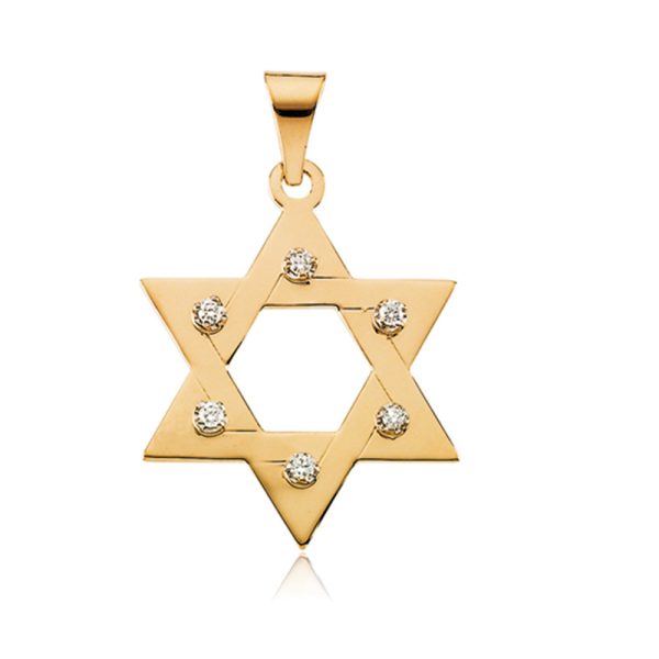 14k Yellow Gold and Diamond Star of David Pendant, 19mm