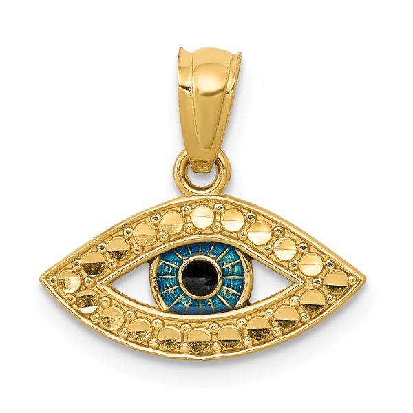 14k Yellow Gold and Enameled SMALL Evil Eye Pendant, 14mm (3/5 Inch)