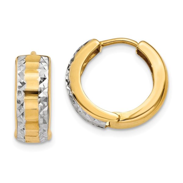 14k Yellow Gold and Rhodium Hinged Round Hoop Earrings, 12mm (7/16 In)