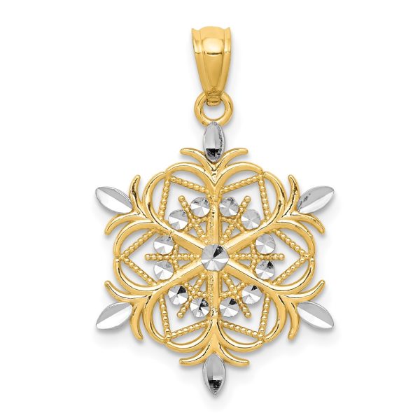 14k Yellow Gold and Rhodium Snowflake Pendant