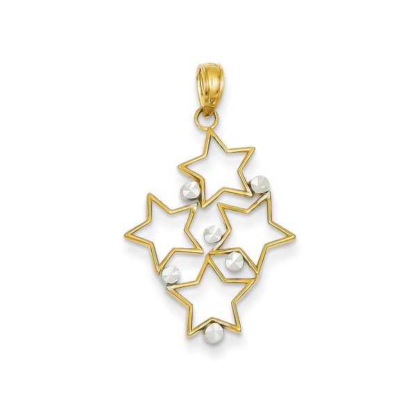 14k Yellow Gold and White Rhodium Two Tone Star Cluster Pendant