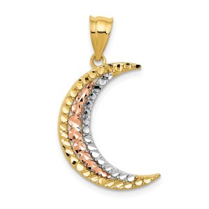 14k Yellow & Rose Gold with White Rhodium D/C Crescent Moon Pendant