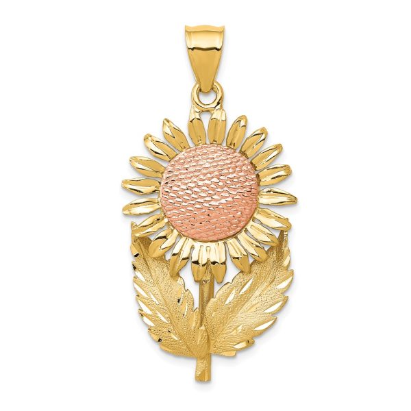 14k Yellow and Rose Gold Large Two Tone Sunflower Pendant