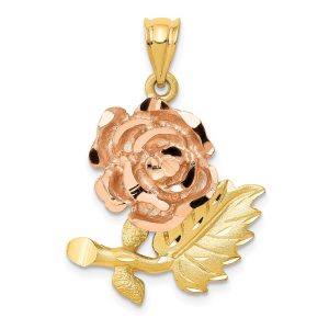 14k Yellow and Rose Gold, Two Tone Flower Pendant