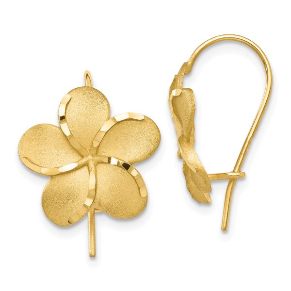 14mm Diamond Cut Plumeria French Wire Earrings in 14k Yellow Gold