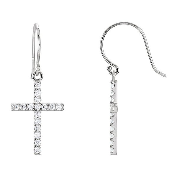 14x39mm 14k White Gold 1/2 CTW (G-H, I1) Diamond Dangle Cross Earrings