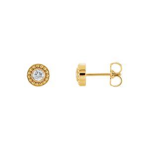 1/5 Cttw Diamond Bezel Set Beaded Stud Earrings in 14k Yellow Gold