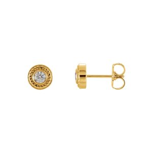 1/5 Cttw Diamond Bezel Set Rope Stud Earrings in 14k Yellow Gold