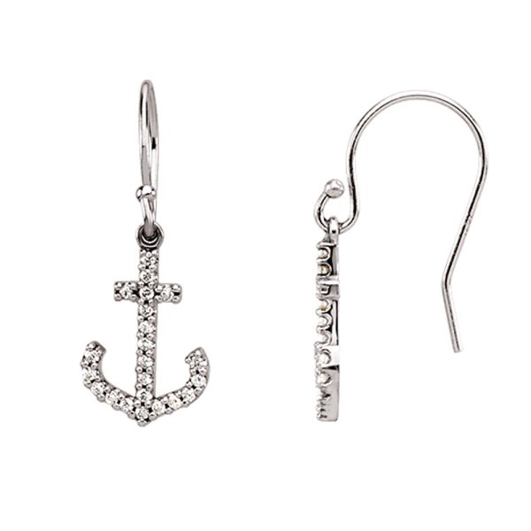 1/5 cttw Diamond Anchor Earrings in 14k White Gold