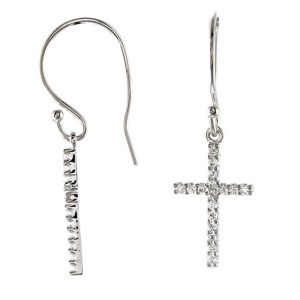 1/6 cttw Diamond Petite Cross Earring in 14k White Gold