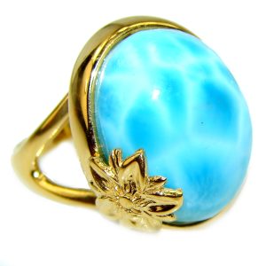 16.4 carat Larimar 18K Gold over .925 Sterling Silver handcrafted Ring s. 7 1/2