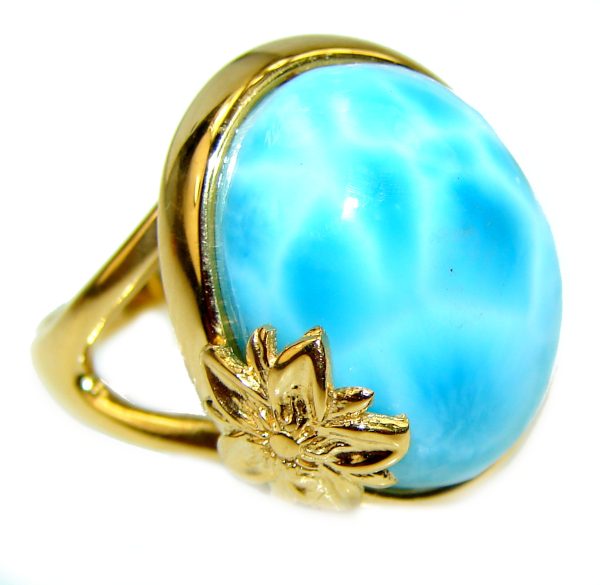 16.4 carat Larimar 18K Gold over .925 Sterling Silver handcrafted Ring s. 7 1/2