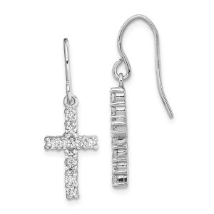 16mm Cubic Zirconia Cross Dangle Earrings in Sterling Silver