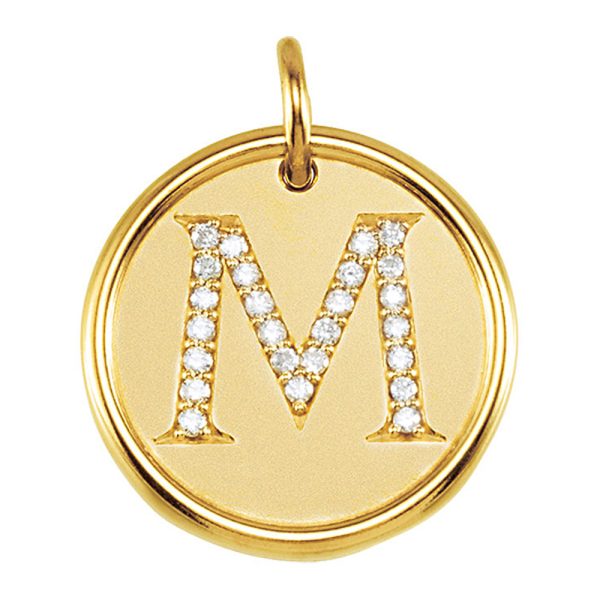 1/8 Ctw G-H, I1 Diamond Initial 17mm 14k Yellow Gold Pendant Letter M