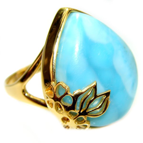 18.6 carat Larimar 18K Gold over .925 Sterling Silver handcrafted Ring s. 8 3/4