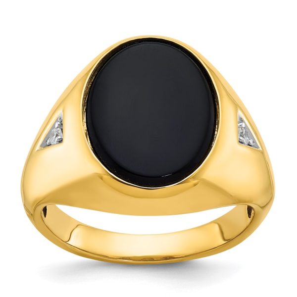 18mm 14K Yellow Gold Onyx 1/15 Ctw Diamond Tapered Ring, Size 10