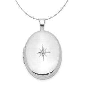 19mm Diamond Oval Locket in Sterling Silver Necklace