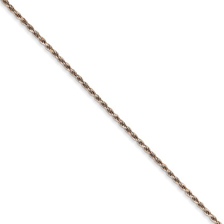 1mm, 14k Rose Gold, Diamond Cut Solid Rope Chain Necklace, 16 Inch