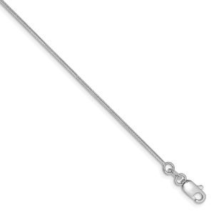 1mm, 14k White Gold, Octagonal Snake Chain Anklet or Bracelet, 10 Inch