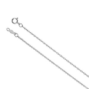 1mm 14k White Gold Solid Loose Rope Chain Necklace, 16 Inch