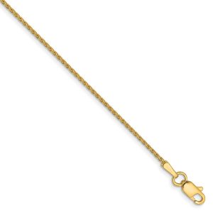 1mm 14k Yellow Gold Diamond Cut Round Wheat Chain Bracelet, 6 Inch