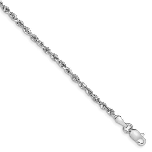 2.25mm 10k White Gold D/C Quadruple Rope Chain Bracelet, 7 Inch